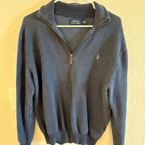 Ralph Lauren Blue Zip Up Sweater Classic Knit Design
